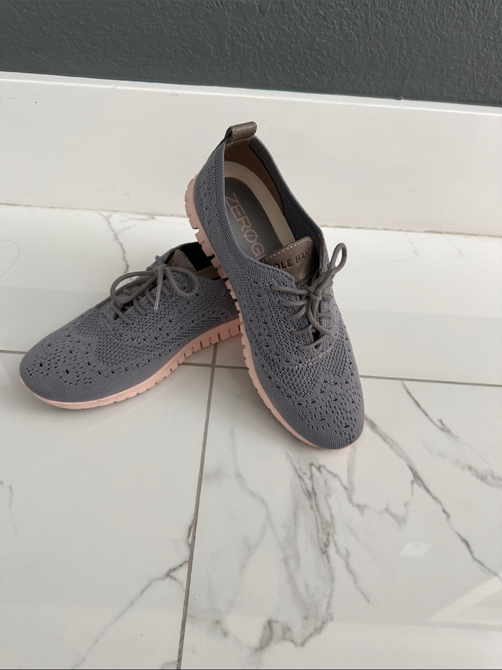 Cole Haan Gray Knit Sneakers with Pink Sole